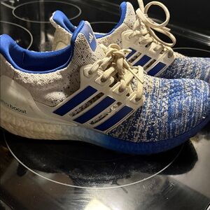 adidas Blue and Cream Knit Running Sneakers